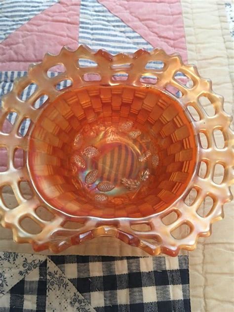 Beautiful Fenton Marigold Carnival Basket Weave Bowl With Etsy Carnival Glassware Carnival