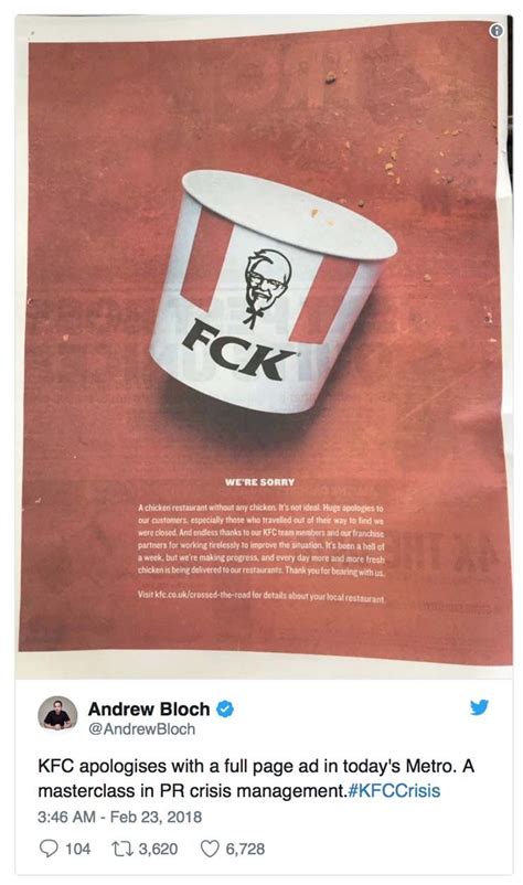#FCK!: Kentucky Fried Chicken Ad Hilariously Responds to U.K. Chicken