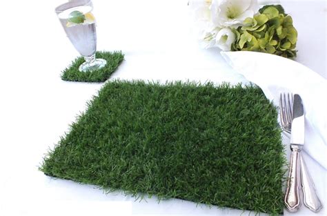 Artificial Grass Place Mat And Coaster Set Set X6 Each Grass