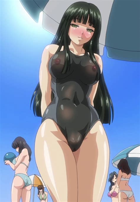 Sayaka Mizugi Kanojo Mizugi Kanojo Highres 00s Ass Beach Blush Breasts Curvy Green