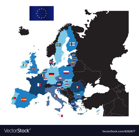 European Union Map With Flags Of Member Countries Vector Image