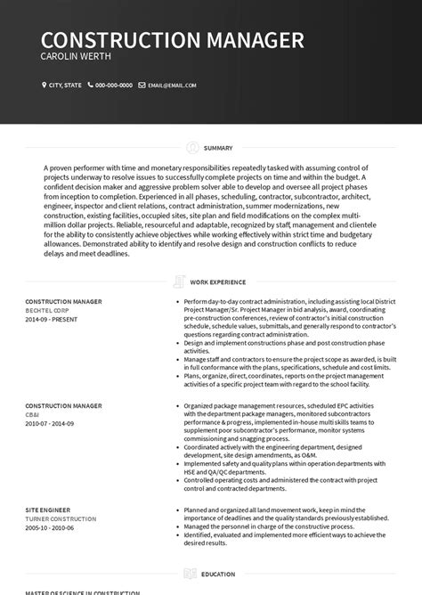 Construction Manager Resume Samples And Templates VisualCV