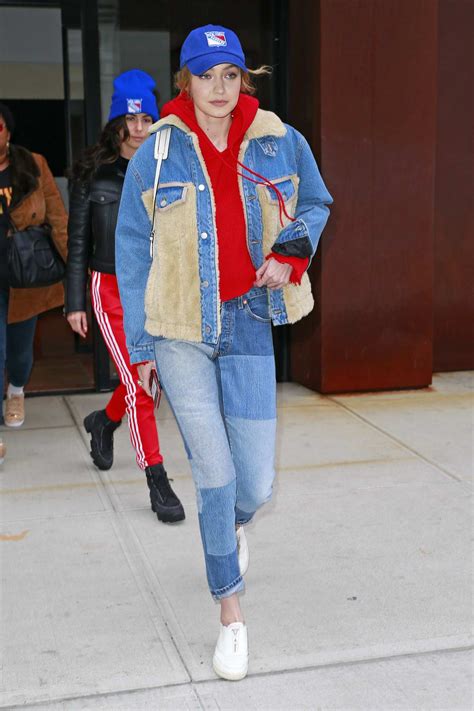 Gigi Hadid Steps Out Double Denim With A New York Rangers Hat As She