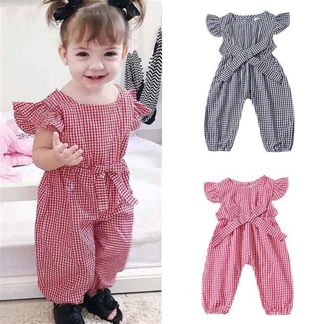 Summer Children Jumpsuit Kids Clothes Baby Girl Clothing Rompers Plaid