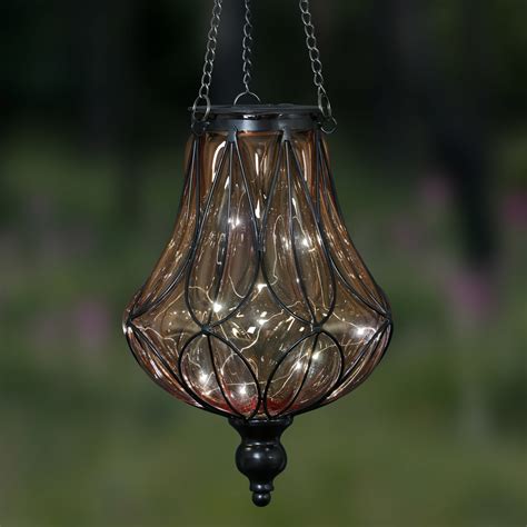 Exhart Solar Hanging Glass 24 In Lantern Outdoor Lighting Patio