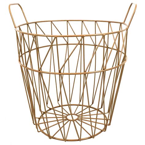 Large Gold Metal Basket With Handles At Home