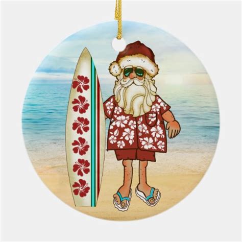 Tropical Santa Christmas Ornament With Surf Board Zazzle