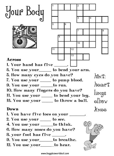 Crosswords For Esl Human Body Parts Worksheets Itsy Bitsy Fun Dario