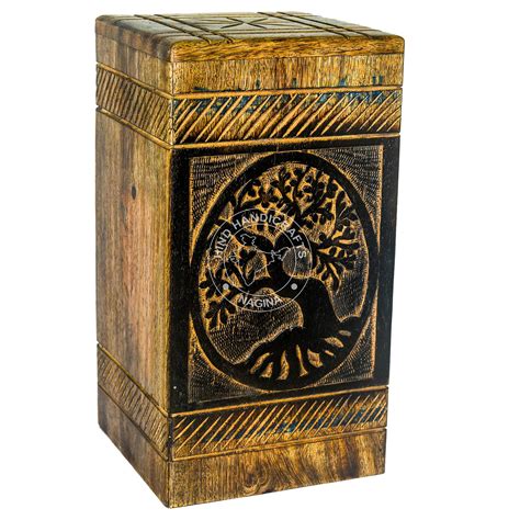 Buy Hind Handicrafts Antique Tree Of Life Wooden Urns For Human Ashes