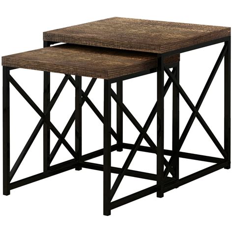 Set Of 2 Black And Brown Contemporary Square Nesting Tables 2125