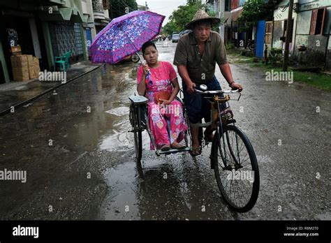 Myanmar Arakan State Sittwe Daily Life Side Car Style Bicycle