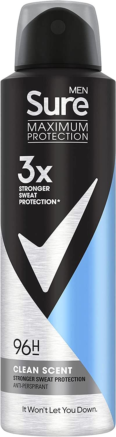 Sure Men Maximum Protection Clean Scent Anti Perspirant Deodorant Spray With 3x Stronger Sweat