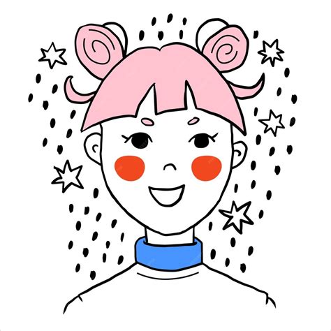 Premium Vector Trendy Cute Pink Hair Girl Cartoon Portrait
