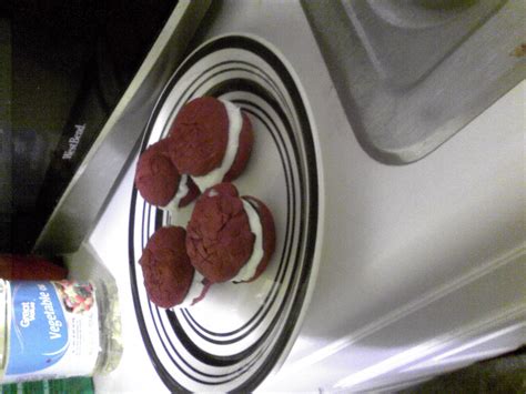 Three layers of moist chocolate cake that are stacked, one on top of another, with a sweet and gooey caramel flavored frosting, laced with coconut and pecans, in between. Red Velvet Sandwich Cookies | Duncan Hines® | Dessert ...