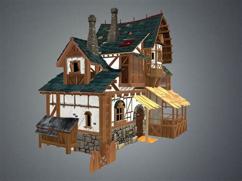 3d Model Low Poly Medieval House Vr Ar Low Poly Max Obj Fbx Mtl