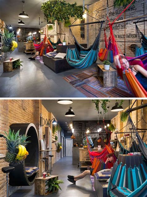 Call us or come by to ask about catering options, takeout, or our vegetarian and gluten free choices. This Juice Bar In Spain Is Filled With Hammocks | Juice ...