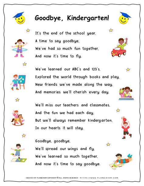 Free Printable Kindergarten End Of School Year Goodbye Song