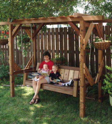 Building a pergola can be a simple to challenging building project depending on what plan you pick so make sure you know your skill level before starting. Outdoor Swing and Arbor Downloadable Plan in 2020 ...