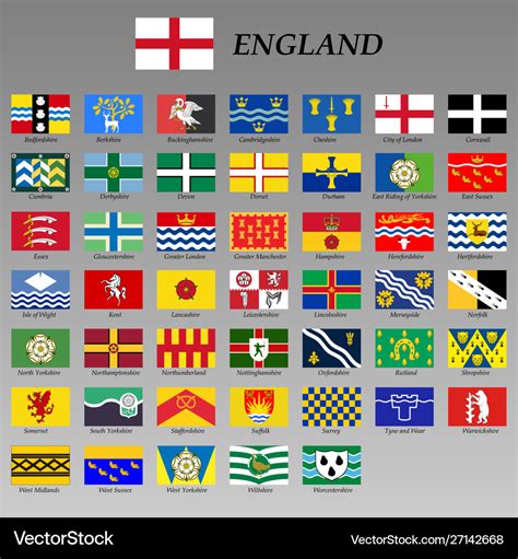 All Flags England Regions Royalty Free Vector Image
