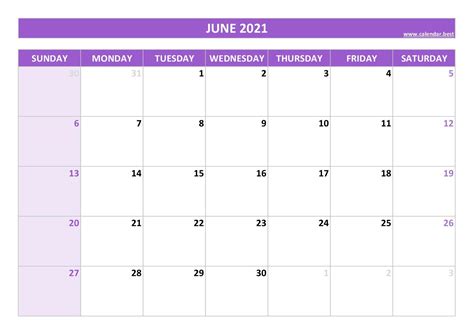 Printable June 2021 Calendar With Holidays Printable