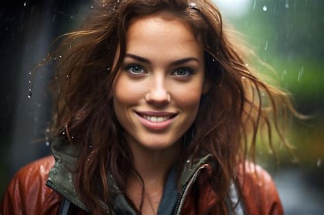 Premium Ai Image Beautiful Young Woman With Wet Hair In The Rain