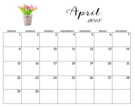 April 2018 Calendar With Holidays Free Download Aashe