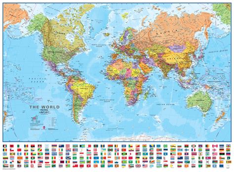 Political Wall Map Of The World Finely Detailed Laminated