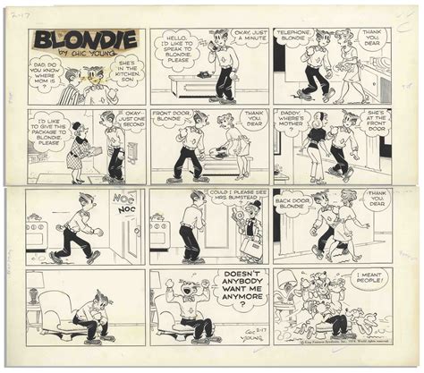 Lot Detail Chic Young Hand Drawn Blondie Sunday Comic Strip From