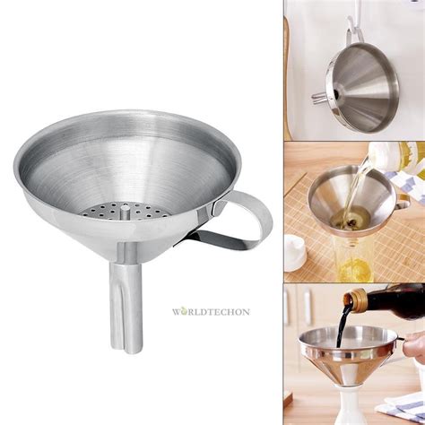 Both pieces (funnel and strainer) are made of stainless steel, and are easily cleaned. 14Cm/5.5" Stainless Steel Oil Funnel Hopper With ...