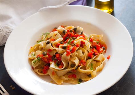 Homemade Tagliatelle Pasta with Capers and Bell peppers Recipe by ...