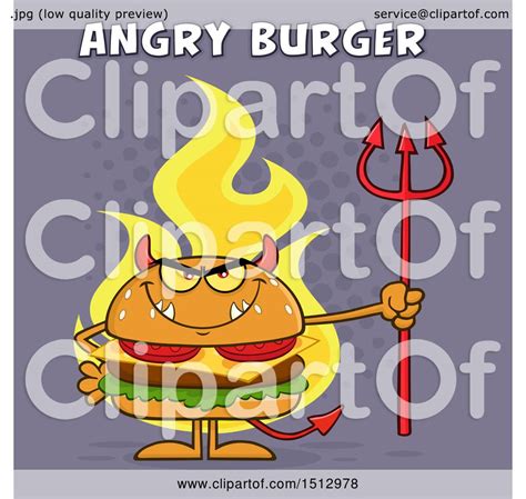Clipart Of A Flaming Devil Cheeseburger Mascot Holding A Trident With