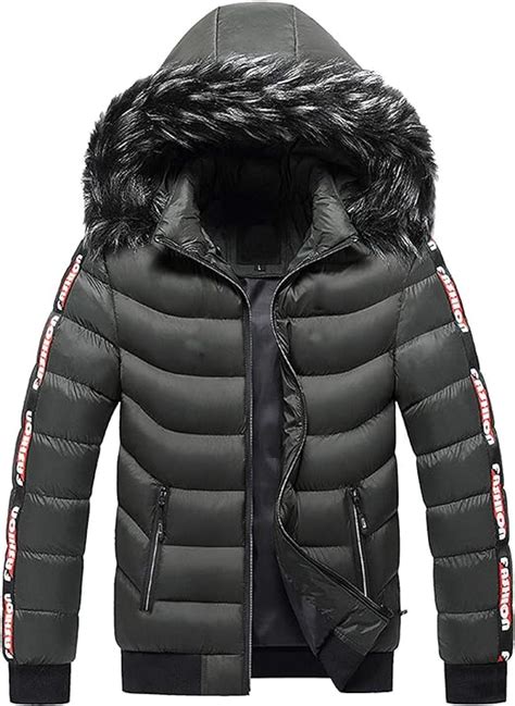 Dreamedu Puffa Jackets Mens Coat With Fur Hood Winter Jacket Men Biker