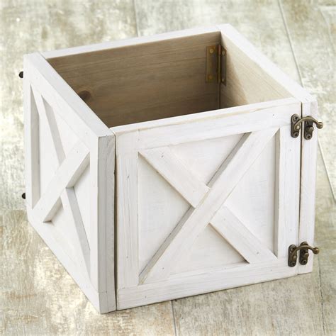 Large Barn Wood Planter Box Wrap With Hinged Door White