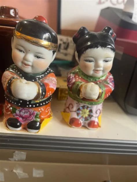 Rare Golden Boy And Jade Girl Chinese Porcelain Lucky Children Without