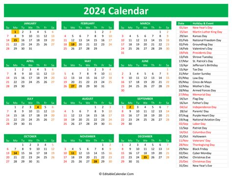 2024 Holiday Calendar Schedule Printable With Holidays August 2024