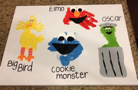 Sesame Street Handprintfootprint Painting Feat Big Bird Oscar Elmo