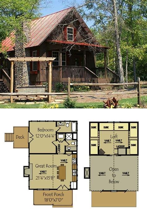Two Story 2 Bedroom Cabin Retreat Floor Plan Cottage House Plans