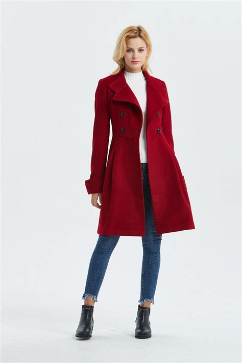 Red Wool Coat Wool Coat Women Military Coat Winter Coat Etsy Canada