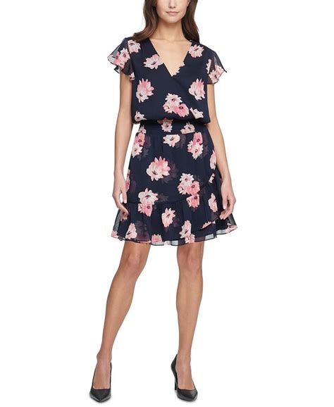 Tommy Hilfiger Floral Print Chiffon Fit And Flare Dress Macy S
