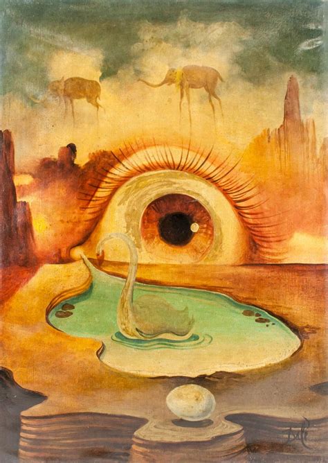 Lot Spanish Oil Surrealist Scene Signed Dali