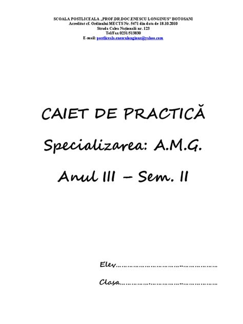 Caiet De Practica Sem Ii 1 An 3 Amg Pdf