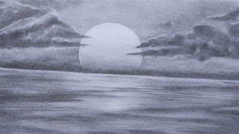 Ocean Sunset Drawing Black And White Sunset Black And White Charcoal