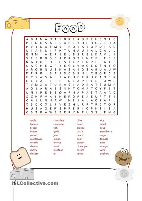 Food Wordsearch Word Puzzles For Kids English Worksheets For Kids