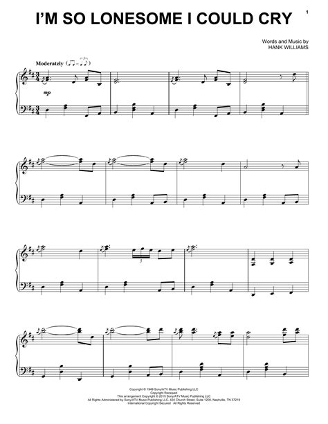 Im So Lonesome I Could Cry Sheet Music Hank Williams Piano Solo