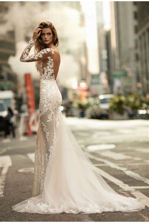 sexy mermaid long sleeves lace sheer wedding dresses bridal gowns 3030320