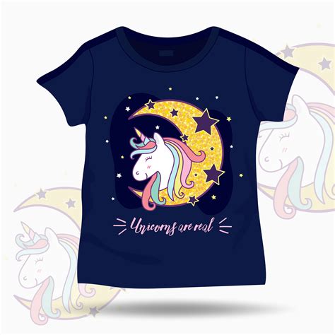 Angled tshirts for kid builder series. Cute Unicorn illustration on T Shirt kids template. Vector ...