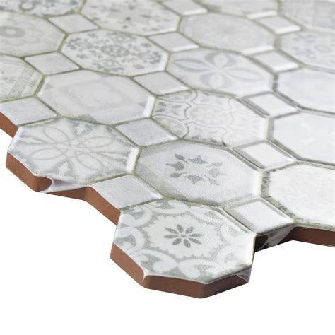 Edredon 12 X 12 Ceramic Octagon And Dot Mosaic Wall And Floor Tile