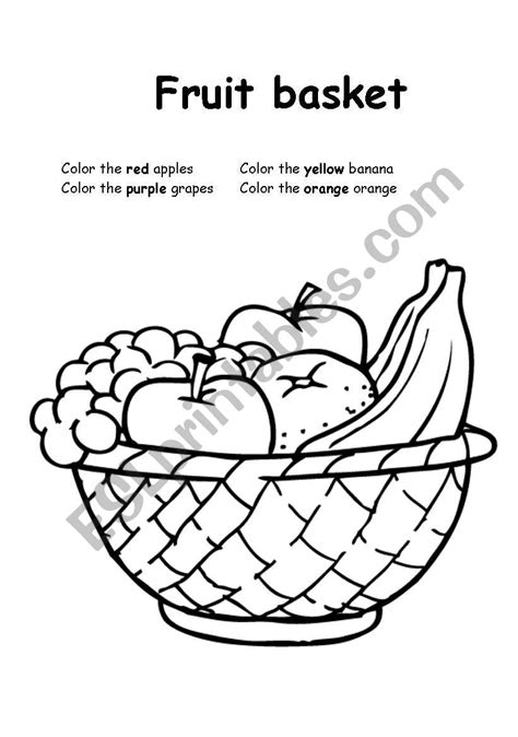 Fruit coloring pages that parents and teachers can customize and print for kids. my coloring fruit basket - ESL worksheet by MarineH