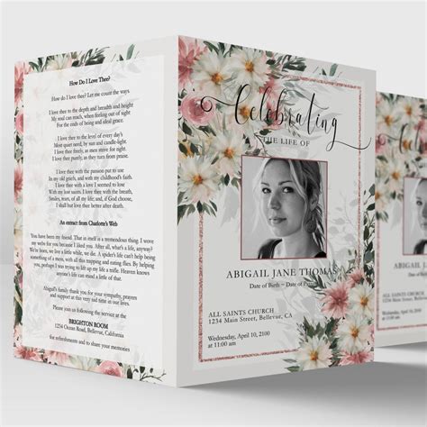 Funeral Program Template Funeral Poems Funeral Programs Etsy