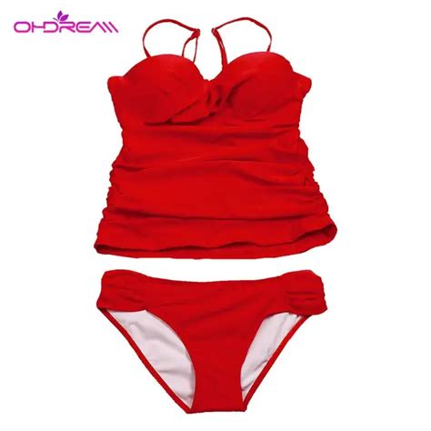 Ohdream Red Swimsuit Women 2018 Slimming Bikini Push Up Tummy Cover Retro Swimsuit Sexy Bikini